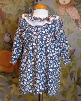 Vestido Infantil Niña - Sarga Flores Marino