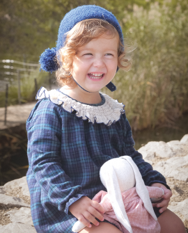 Vestido Infantil Niña - Cuadros Algodón Marino