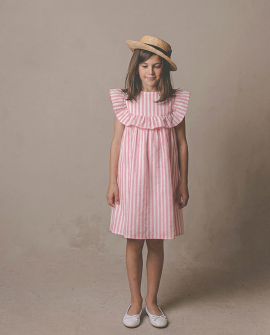 Vestido Niña - Rayas Seersucker Rosa
